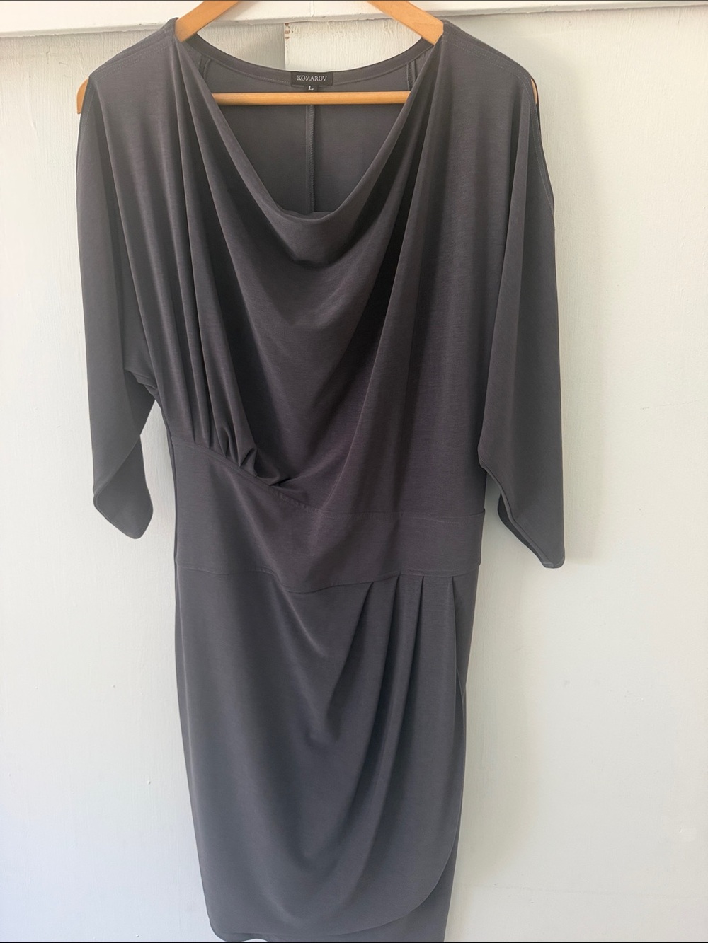 Komarov Charcoal Gray Draped Cowl Dress